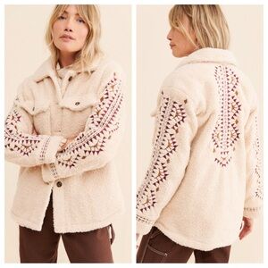 DRIFTWOOD Cream Embroidered Sherpa Jacket